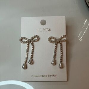 J. Crew Silver Pearl Bow Earrings